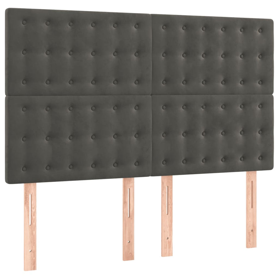 Boxspring Met Matras Fluweel Donkergrijs 140 x 190 cm Knopen