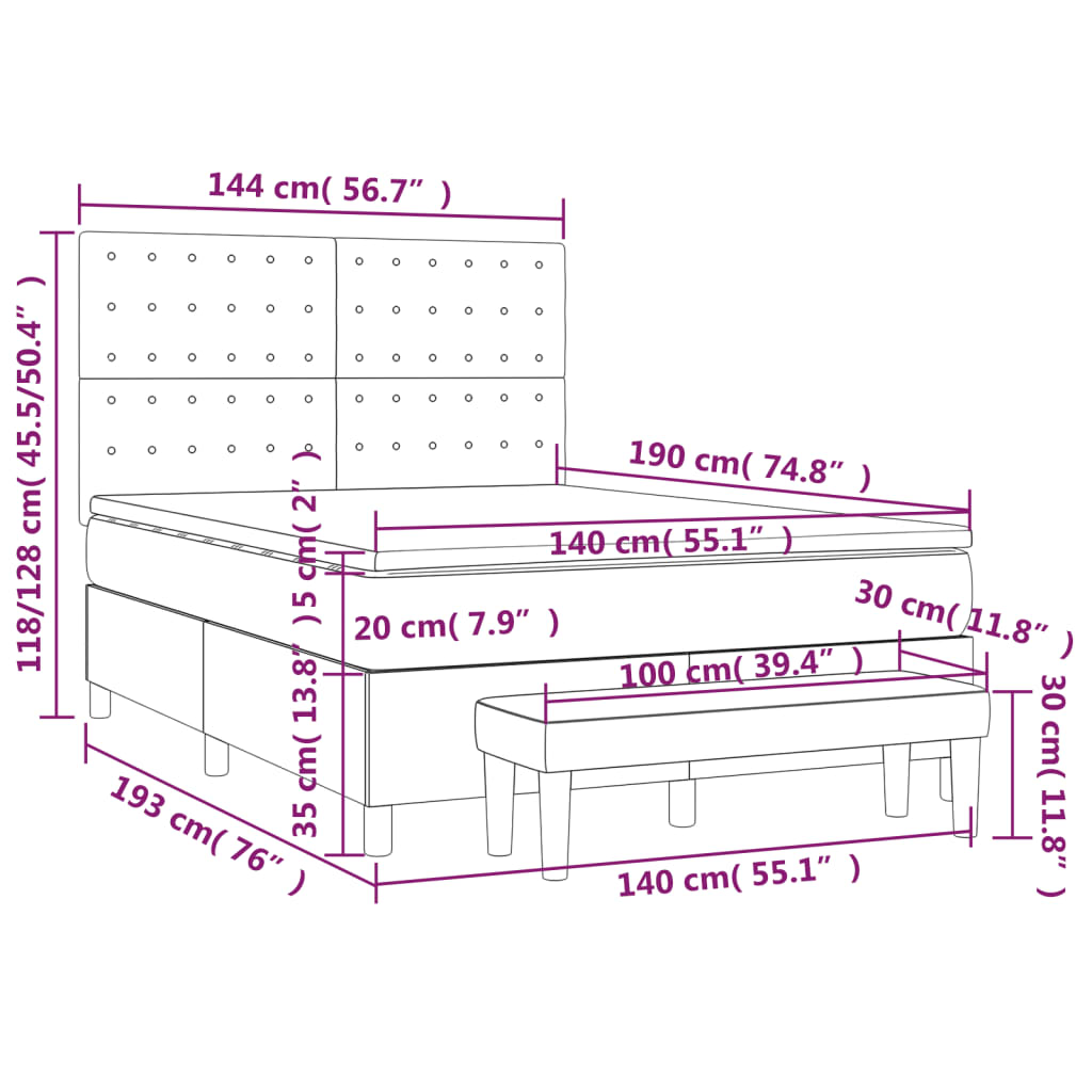 Boxspring Met Matras Fluweel Donkergrijs 140 x 190 cm Knopen
