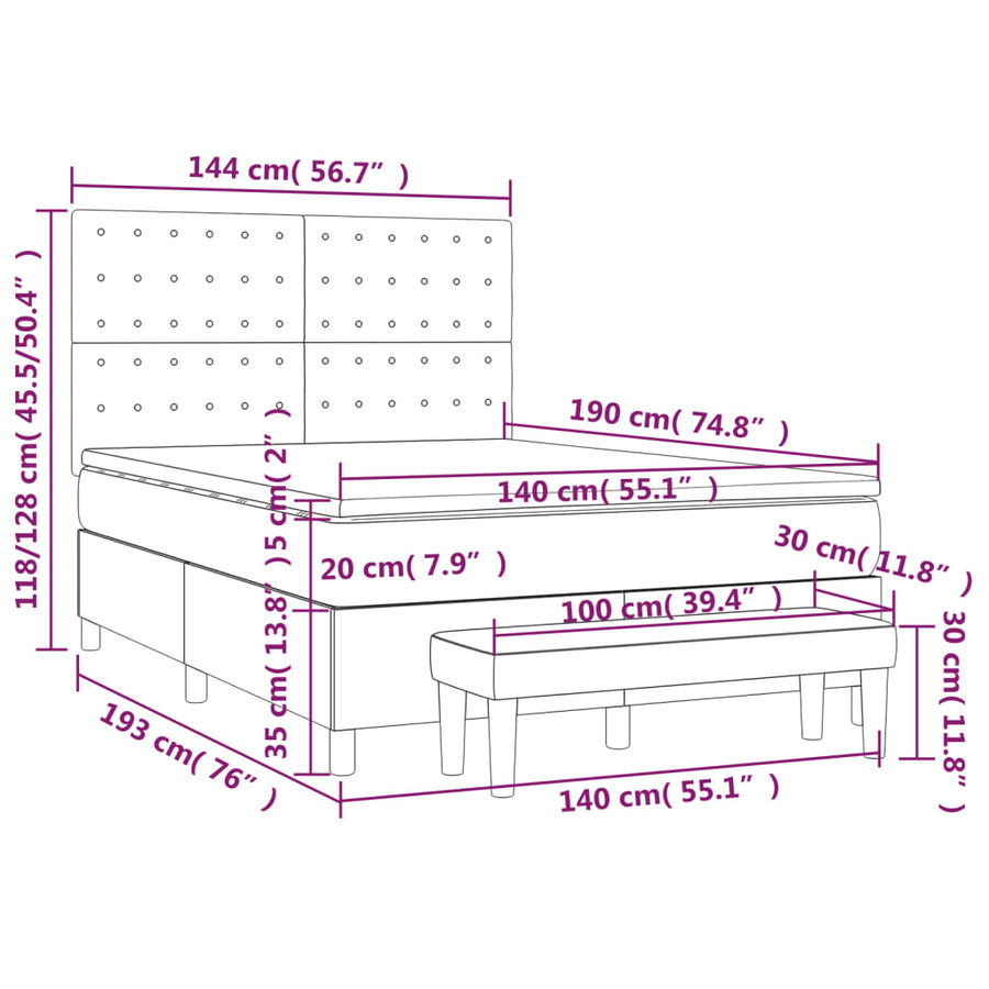 Boxspring Met Matras Fluweel Donkergrijs 140 x 190 cm Knopen