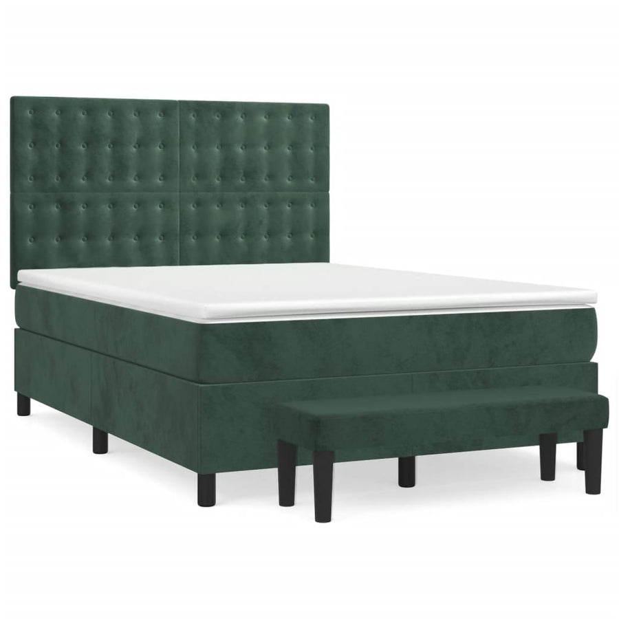 Boxspring Met Matras Fluweel Donkergroen 140 x 190 cm Knopen
