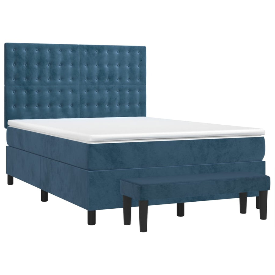 Boxspring Met Matras Fluweel Donkerblauw 140 x 190 cm Knopen