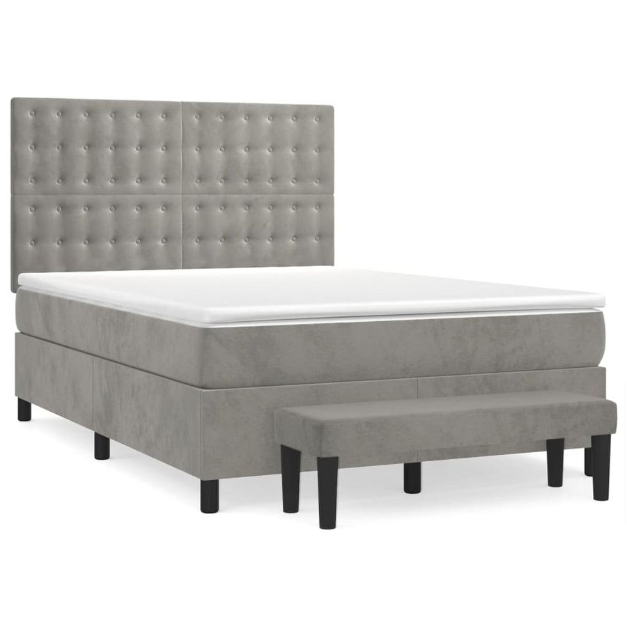 Boxspring Met Matras Fluweel Lichtgrijs 140 x 200 cm Knopen