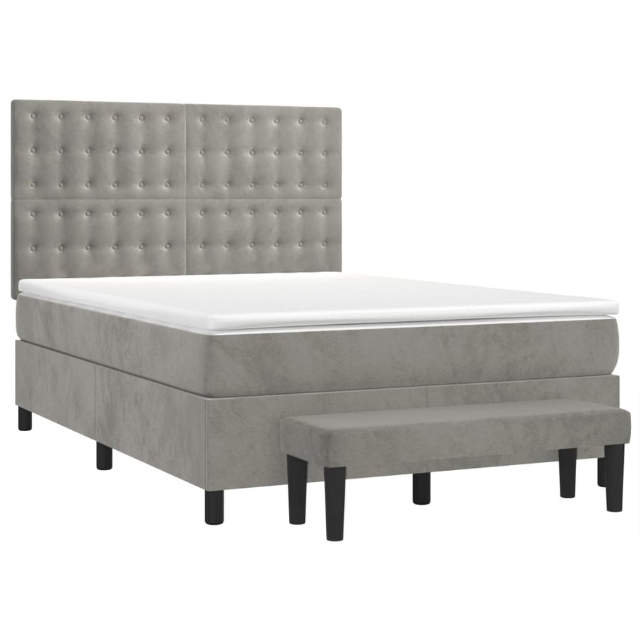 Boxspring Met Matras Fluweel Lichtgrijs 140 x 200 cm Knopen