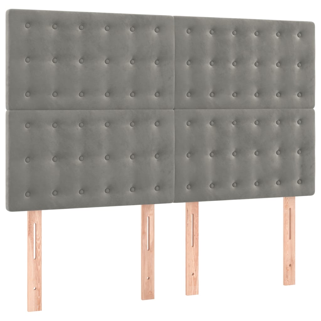 Boxspring Met Matras Fluweel Lichtgrijs 140 x 200 cm Knopen