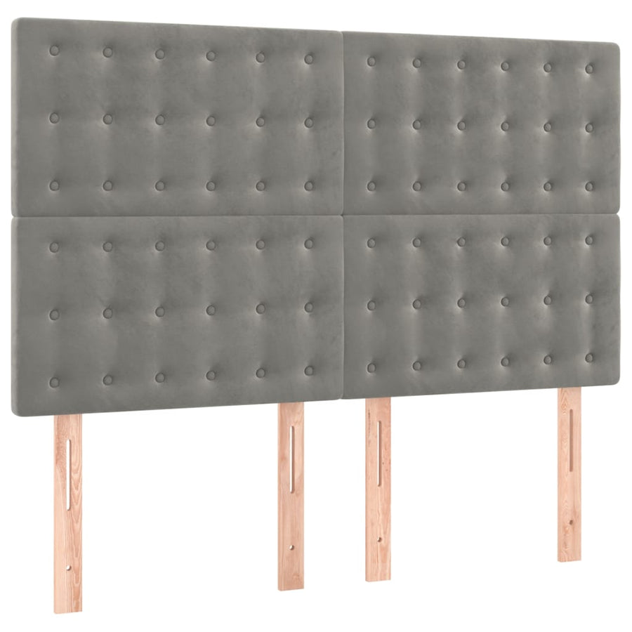 Boxspring Met Matras Fluweel Lichtgrijs 140 x 200 cm Knopen