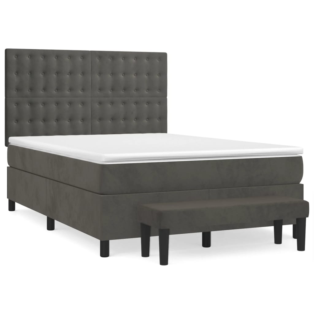 Boxspring Met Matras Fluweel Donkergrijs 140 x 200 cm Knopen
