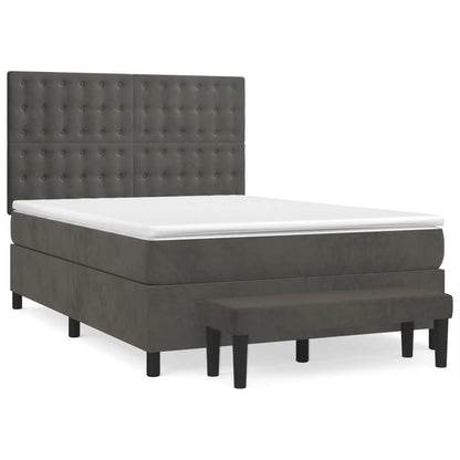 Boxspring Met Matras Fluweel Donkergrijs 140 x 200 cm Knopen