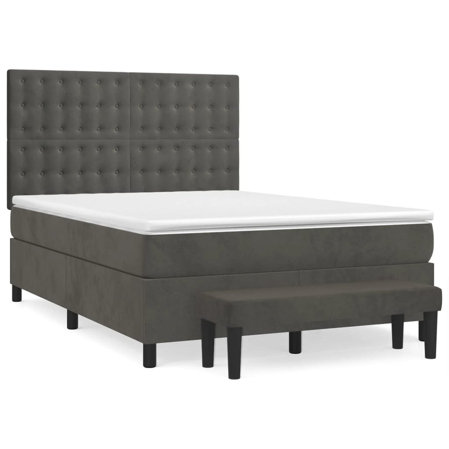 Boxspring Met Matras Fluweel Donkergrijs 140 x 200 cm Knopen