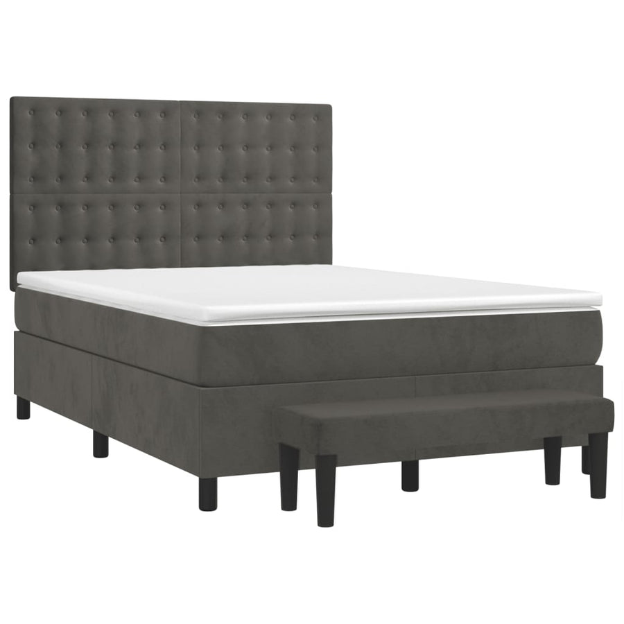 Boxspring Met Matras Fluweel Donkergrijs 140 x 200 cm Knopen