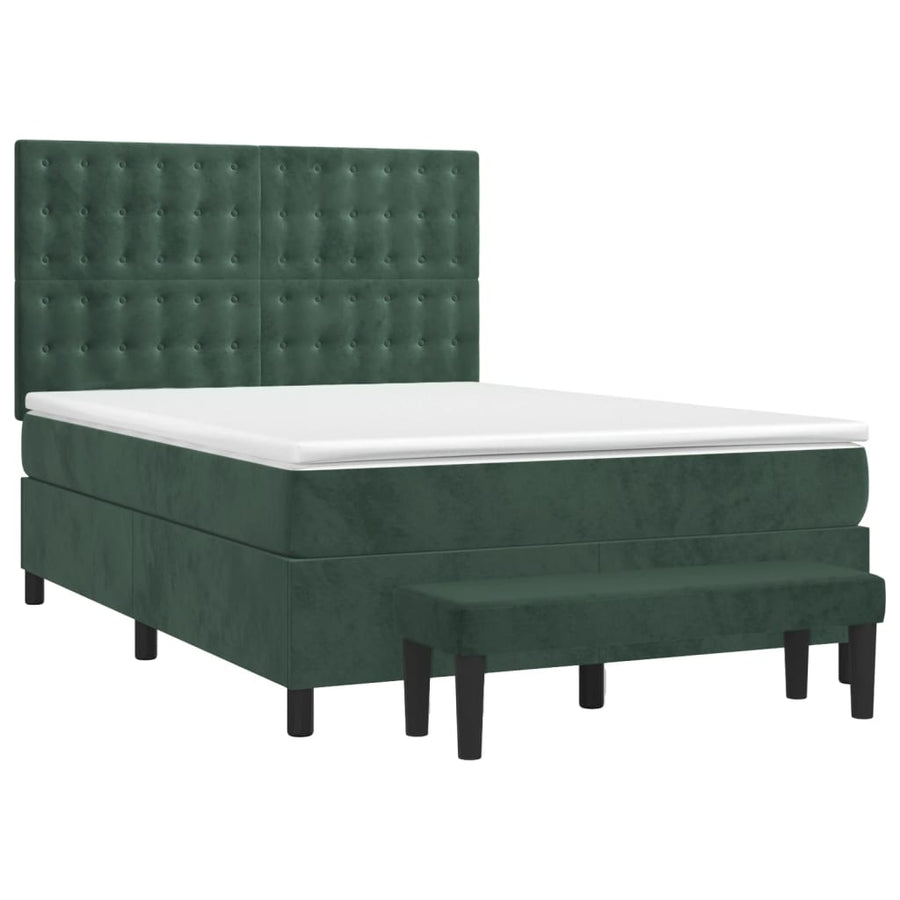 Boxspring Met Matras Fluweel Donkergroen 140 x 200 cm Knopen