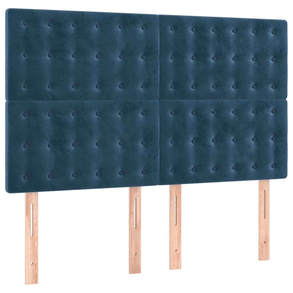 Boxspring Met Matras Fluweel Donkerblauw 140 x 200 cm Knopen