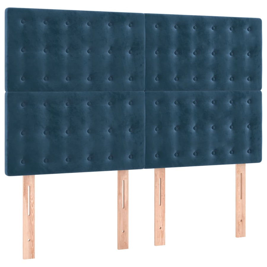 Boxspring Met Matras Fluweel Donkerblauw 140 x 200 cm Knopen