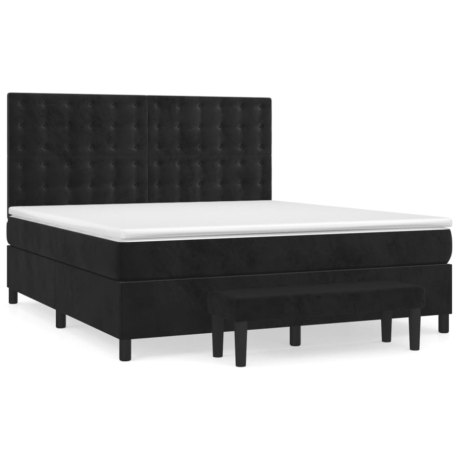 Boxspring Met Matras Fluweel Zwart 160X200 Cm Zwart 160 x 200 cm Knopen