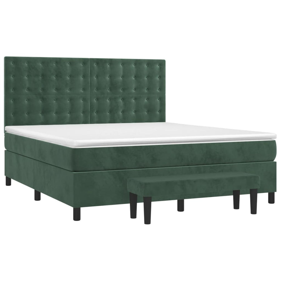 Boxspring Met Matras Fluweel Donkergroen 160 x 200 cm Knopen