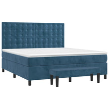 Boxspring Met Matras Fluweel Donkerblauw 160 x 200 cm Knopen