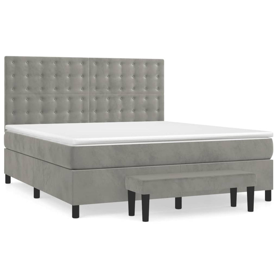 Boxspring Met Matras Fluweel Lichtgrijs 180X200 Cm 180 x 200 cm Knopen