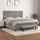 Boxspring Met Matras Fluweel Lichtgrijs 180X200 Cm 180 x 200 cm Knopen