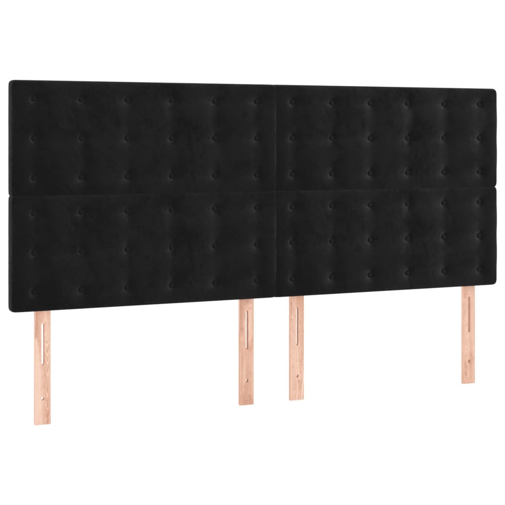 Boxspring Met Matras Fluweel Zwart 180X200 Cm 180 x 200 cm Knopen