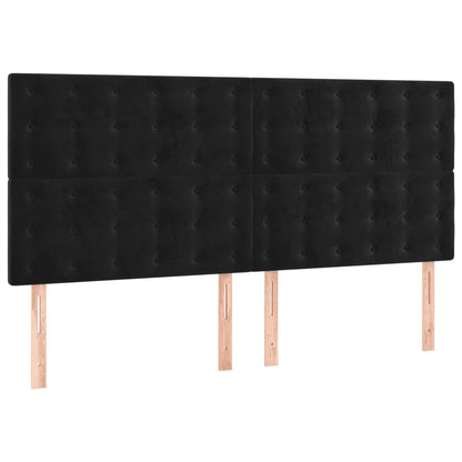 Boxspring Met Matras Fluweel Zwart 180X200 Cm 180 x 200 cm Knopen