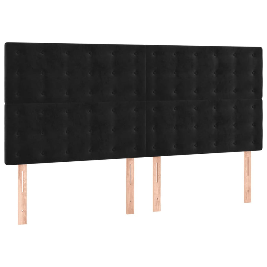 Boxspring Met Matras Fluweel Zwart 180X200 Cm 180 x 200 cm Knopen