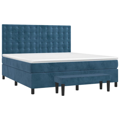 Boxspring Met Matras Fluweel Donkerblauw 180X200 Cm 180 x 200 cm Knopen