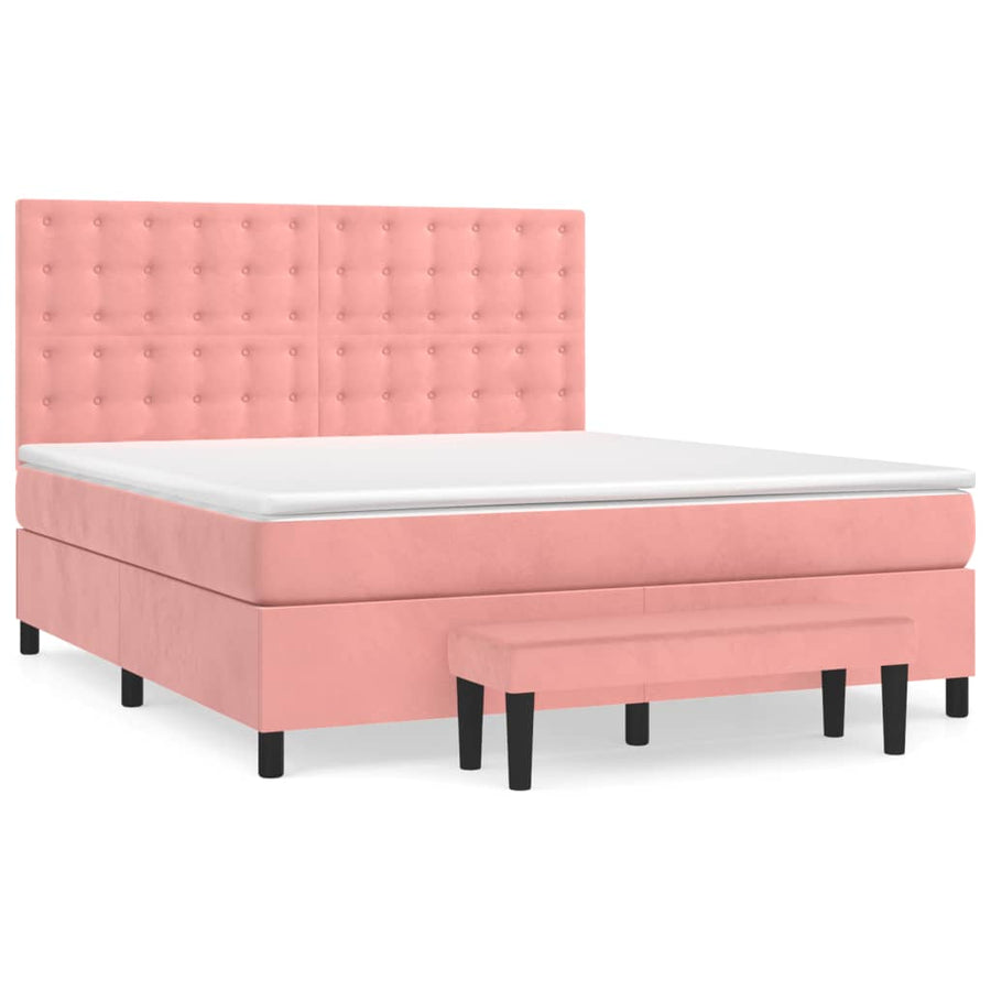 Boxspring Met Matras Fluweel Roze 180X200 Cm