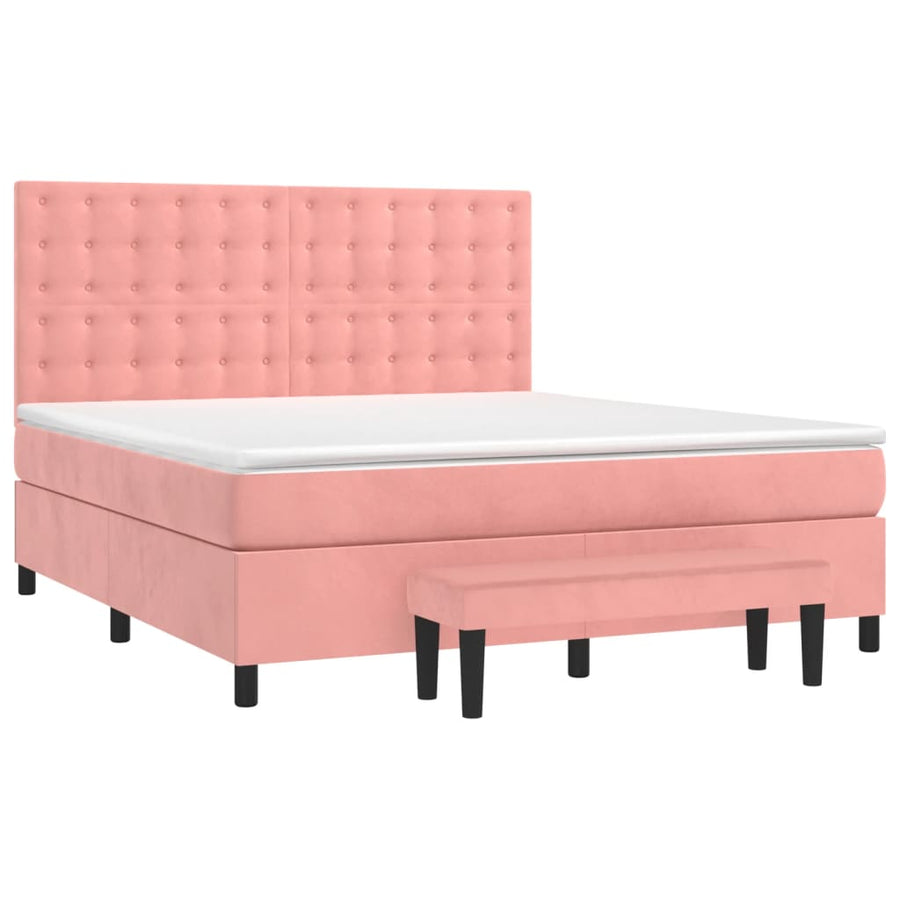 Boxspring Met Matras Fluweel Roze 180X200 Cm