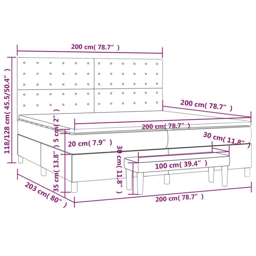 Boxspring Met Matras Fluweel Lichtgrijs 200 x 200 cm Knopen