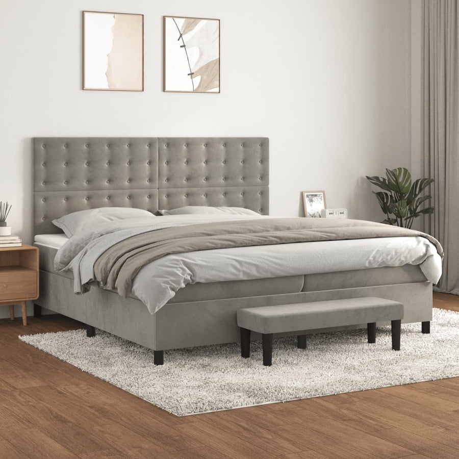 Boxspring Met Matras Fluweel Lichtgrijs 200 x 200 cm Knopen