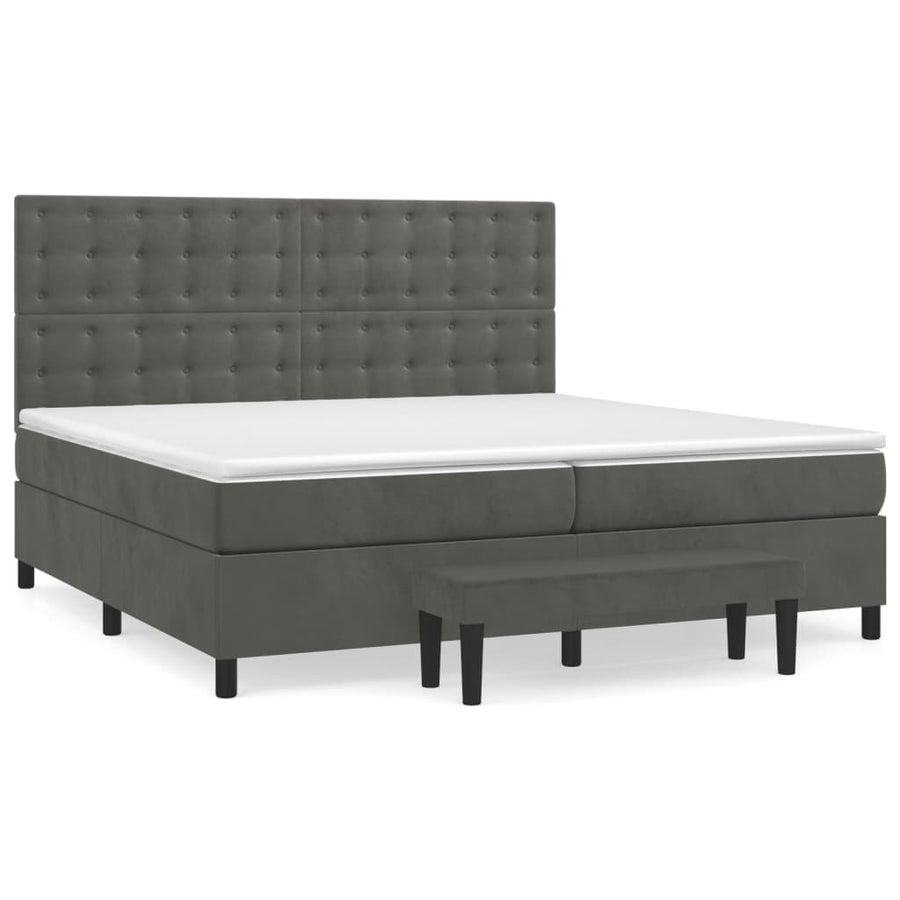 Boxspring Met Matras Fluweel Donkergrijs 200 x 200 cm Knopen