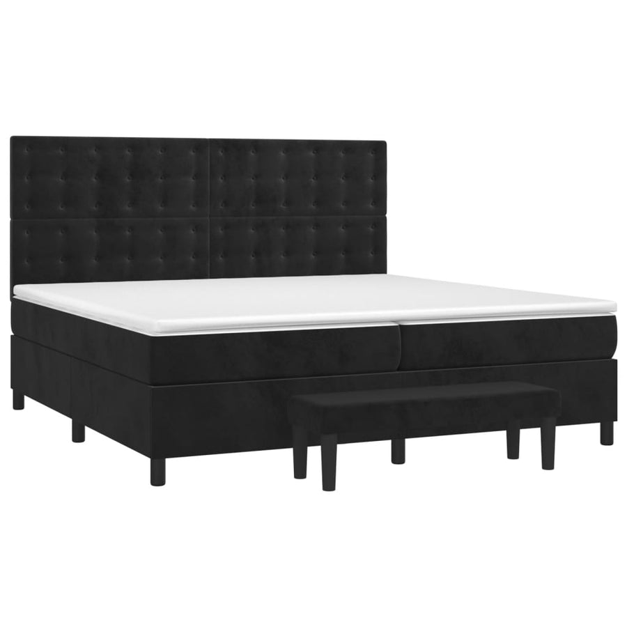 Boxspring Met Matras Fluweel Zwart 200 x 200 cm Knopen
