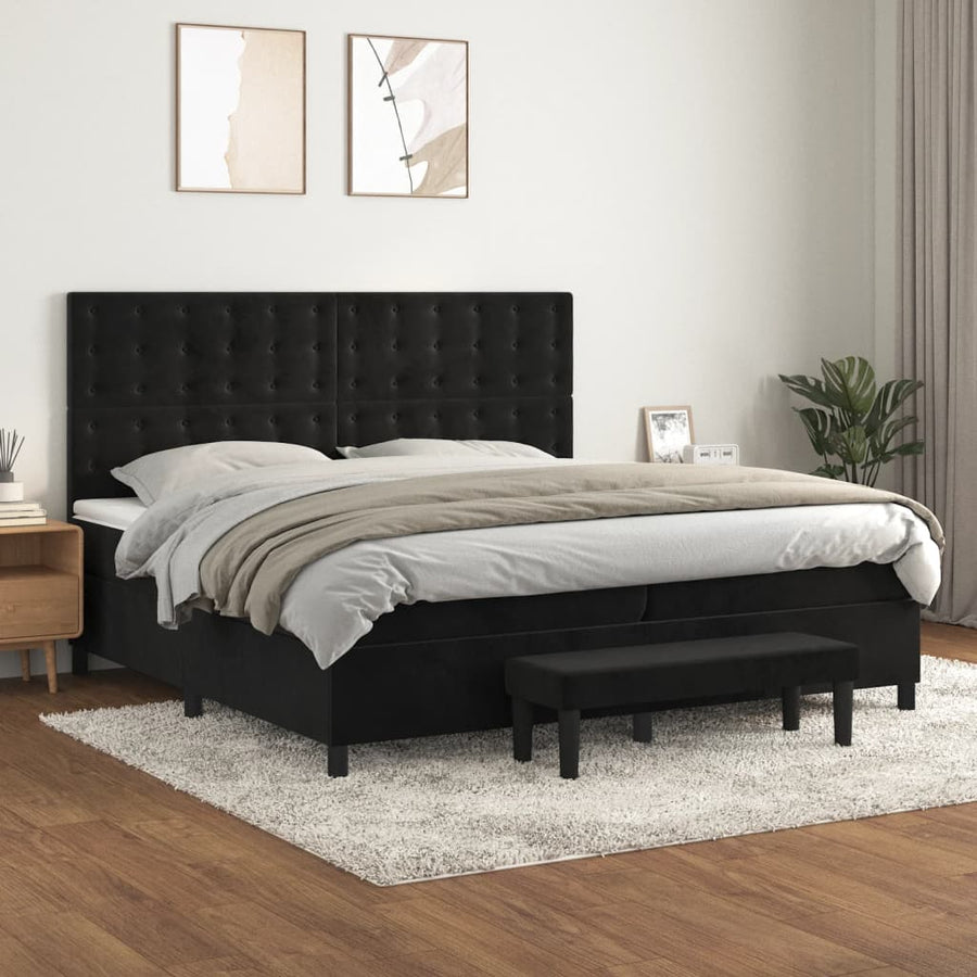Boxspring Met Matras Fluweel Zwart 200 x 200 cm Knopen