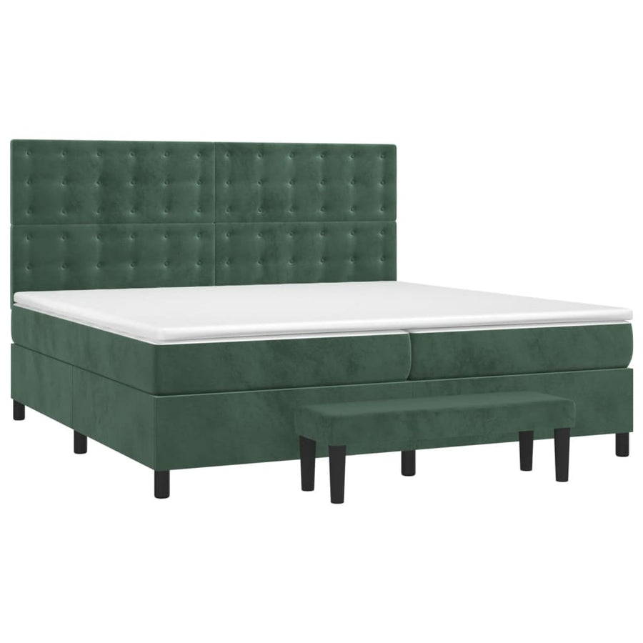 Boxspring Met Matras Fluweel Donkergroen 200X200 Cm Donkergroen 200 x 200 cm Knopen