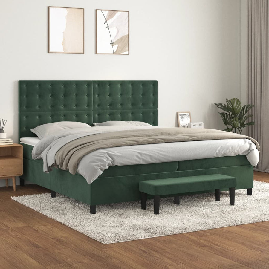 Boxspring Met Matras Fluweel Donkergroen 200X200 Cm Donkergroen 200 x 200 cm Knopen
