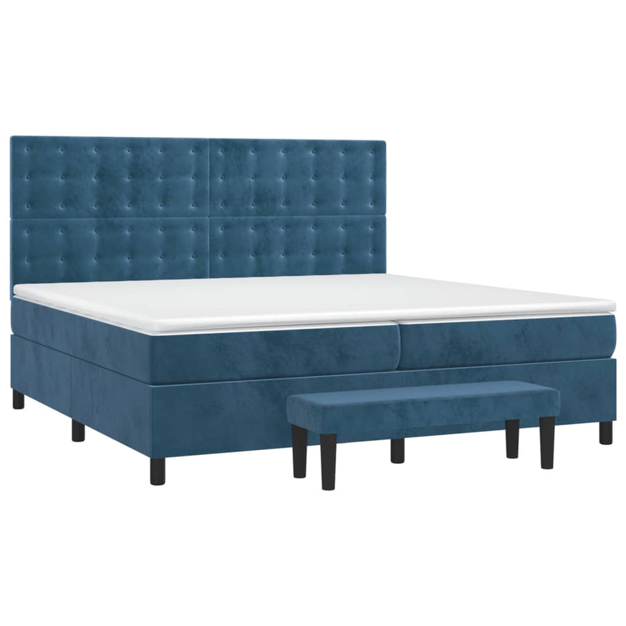 Boxspring Met Matras Fluweel Donkerblauw 200X200 Cm Donkerblauw 200 x 200 cm Knopen