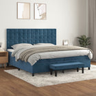 Box spring with velvet dark blue mattress 200x200 cm