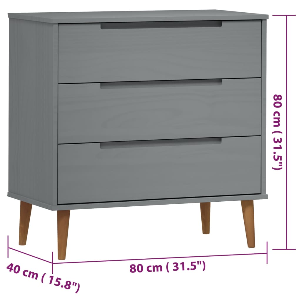 Ladekast Molde 80X40X80 Cm Massief Grenenhout Grijs
