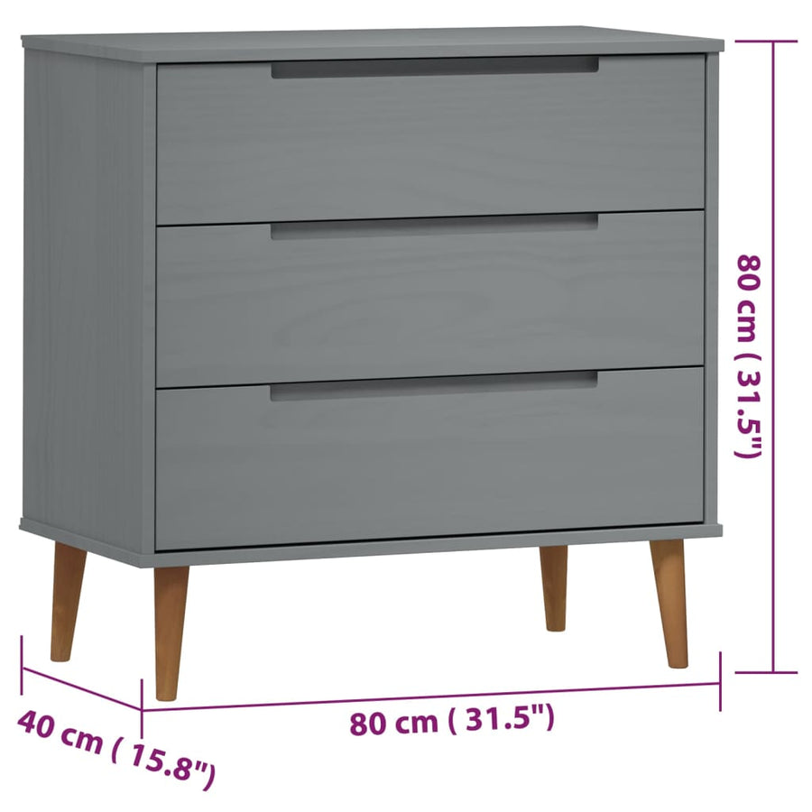 Ladekast Molde 80X40X80 Cm Massief Grenenhout Grijs