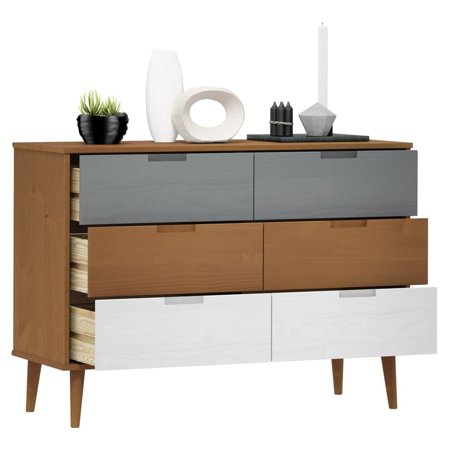 Ladekast Molde 3X40X80 Cm Massief Grenenhout Bruin