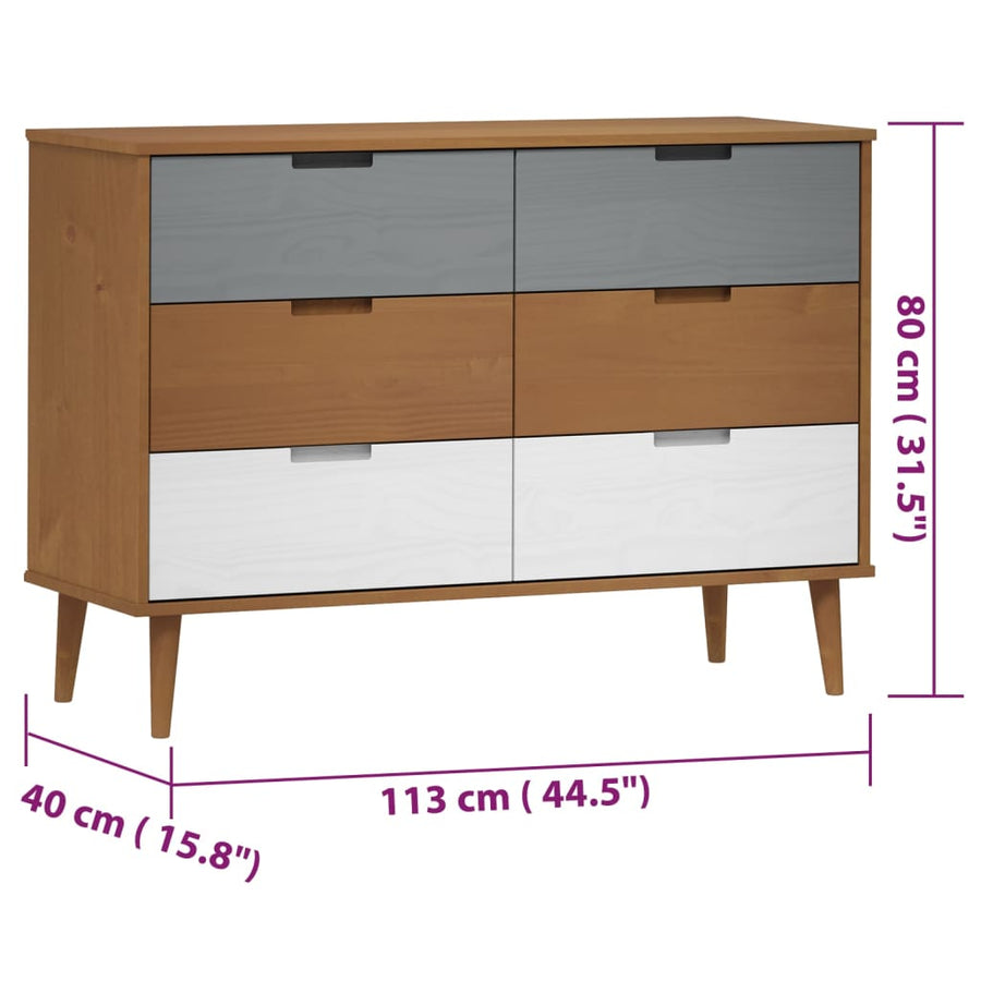 Ladekast Molde 3X40X80 Cm Massief Grenenhout Bruin