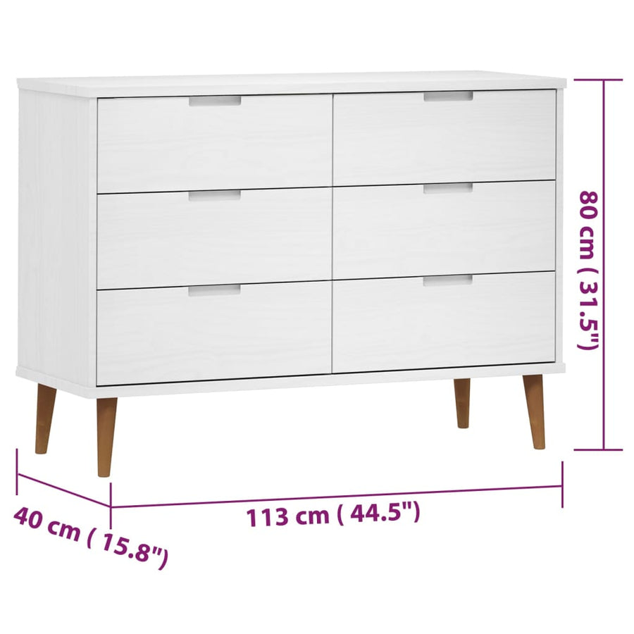 Ladekast Molde 3X40X80 Cm Massief Grenenhout Wit