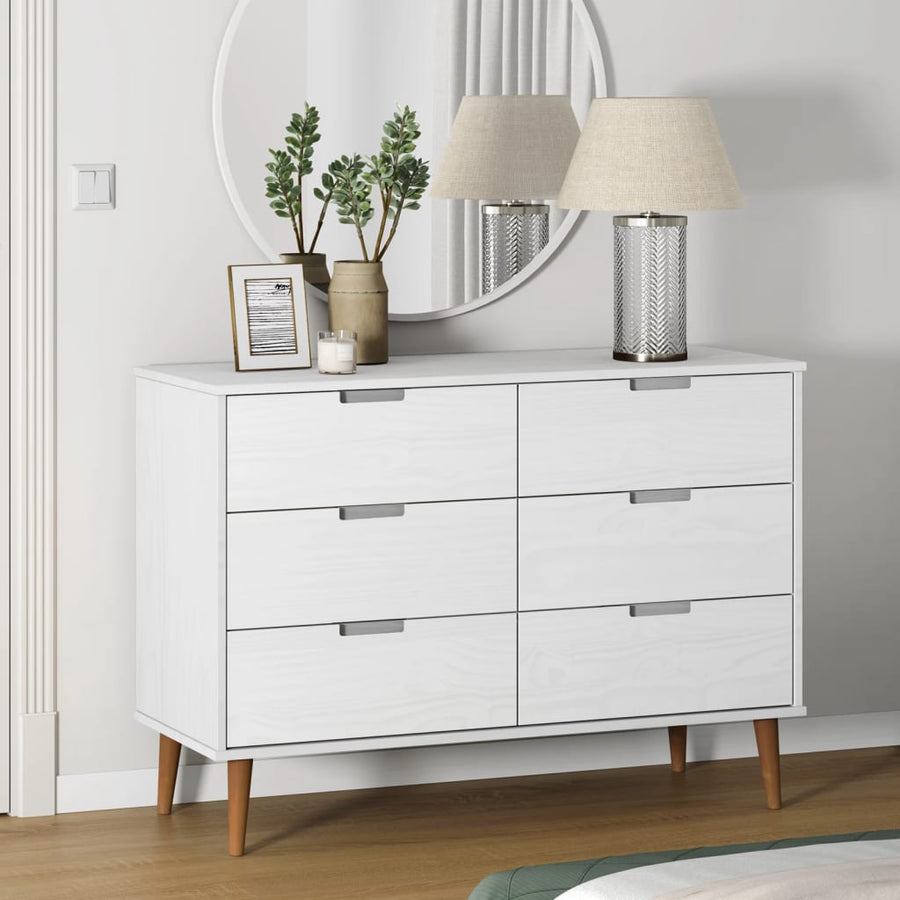 Ladekast Molde 3X40X80 Cm Massief Grenenhout Wit