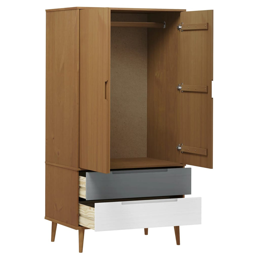 Kledingkast Molde 90X55X175 Cm Massief Grenenhout Bruin