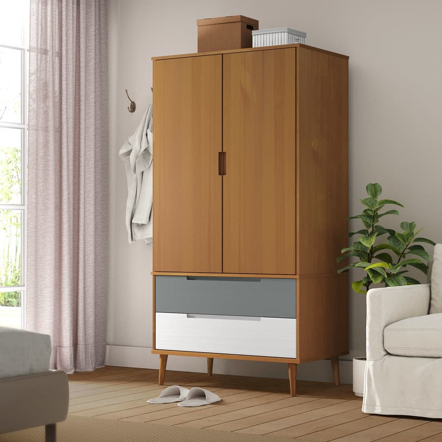 Kledingkast Molde 90X55X175 Cm Massief Grenenhout Bruin