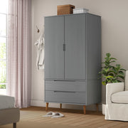 Kledingkast 90x55x175 cm massief grenenhout grijs