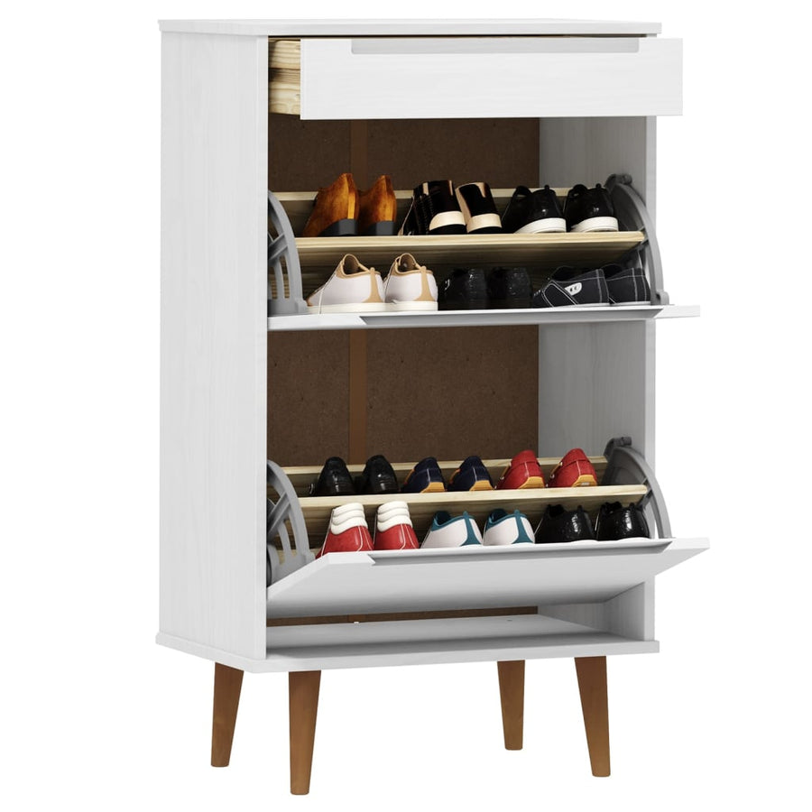 Schoenenkast Molde 59,5X35X103 Cm Massief Grenenhout Wit