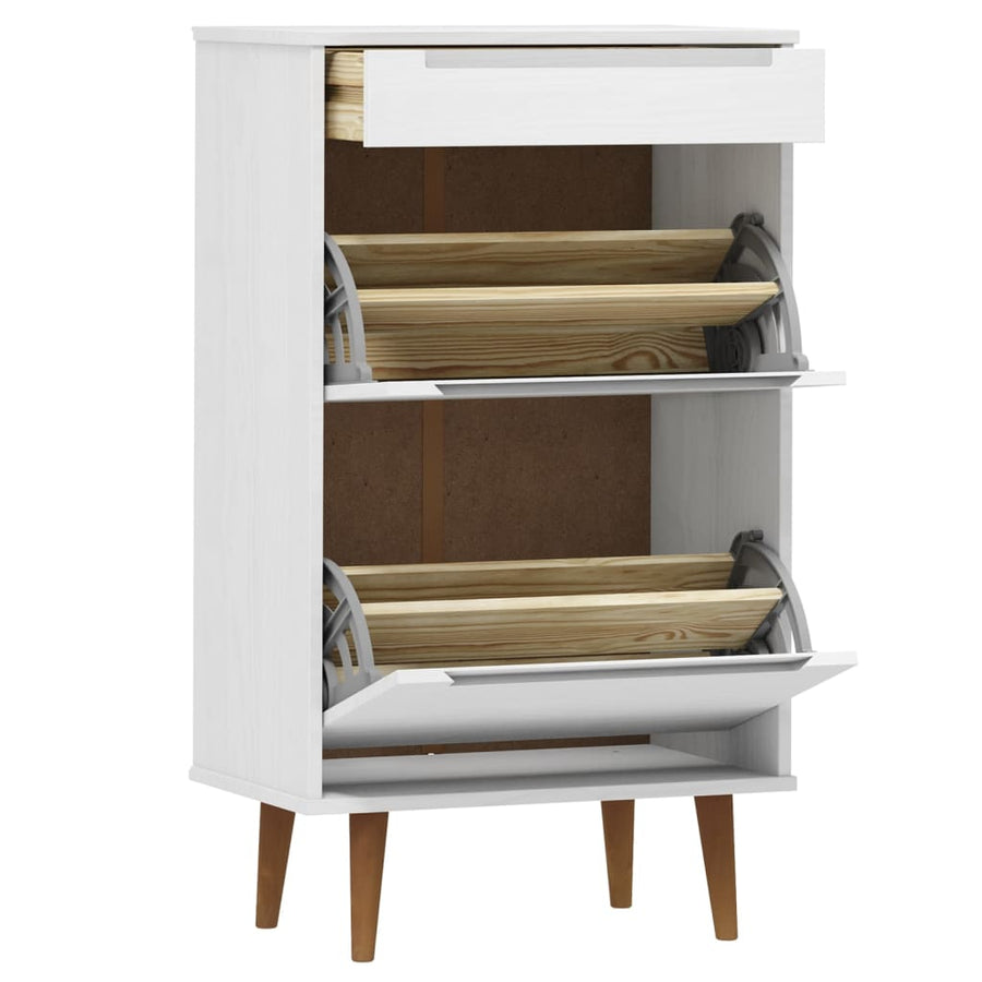 Schoenenkast Molde 59,5X35X103 Cm Massief Grenenhout Wit