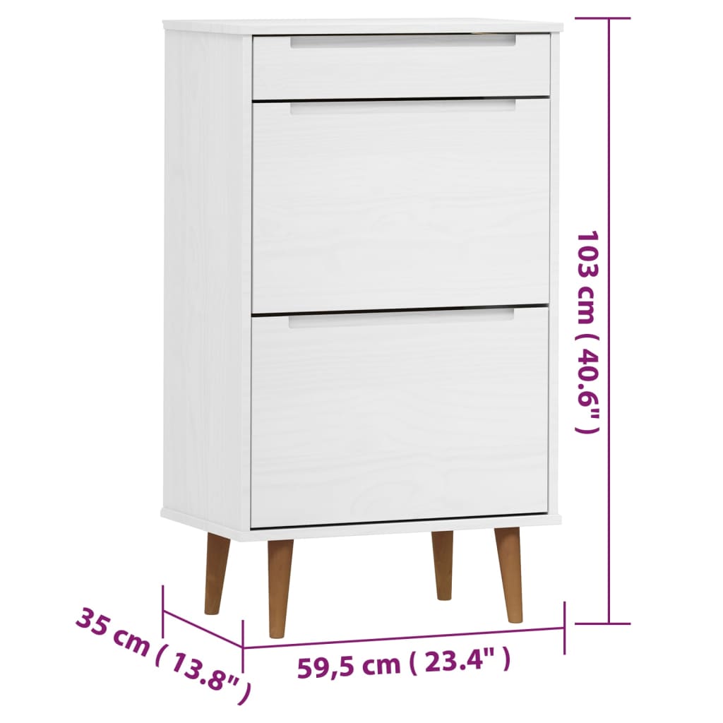 Schoenenkast Molde 59,5X35X103 Cm Massief Grenenhout Wit