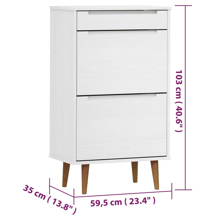 Schoenenkast Molde 59,5X35X103 Cm Massief Grenenhout Wit