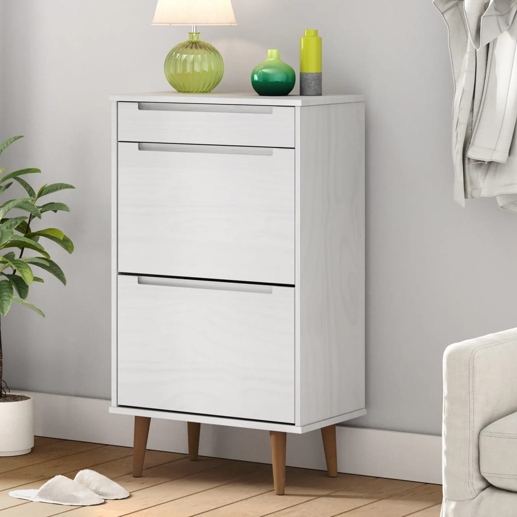 Schoenenkast Molde 59,5X35X103 Cm Massief Grenenhout Wit